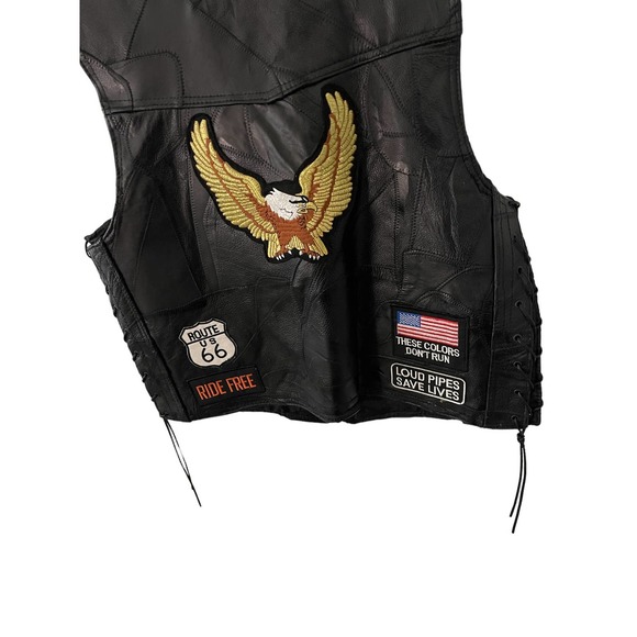 Harley Davidson black leather vest with patches - Picture 2 of 8